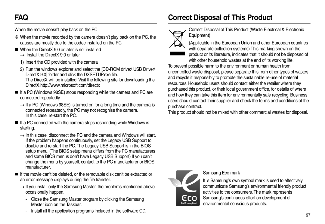 Samsung EC-L100ZPFB/AS, EC-L100ZUDA/E3, EC-L100ZSFA/FR, EC-L100ZBDA/E3, EC-L100ZUBA/E2 manual Correct Disposal of This Product 