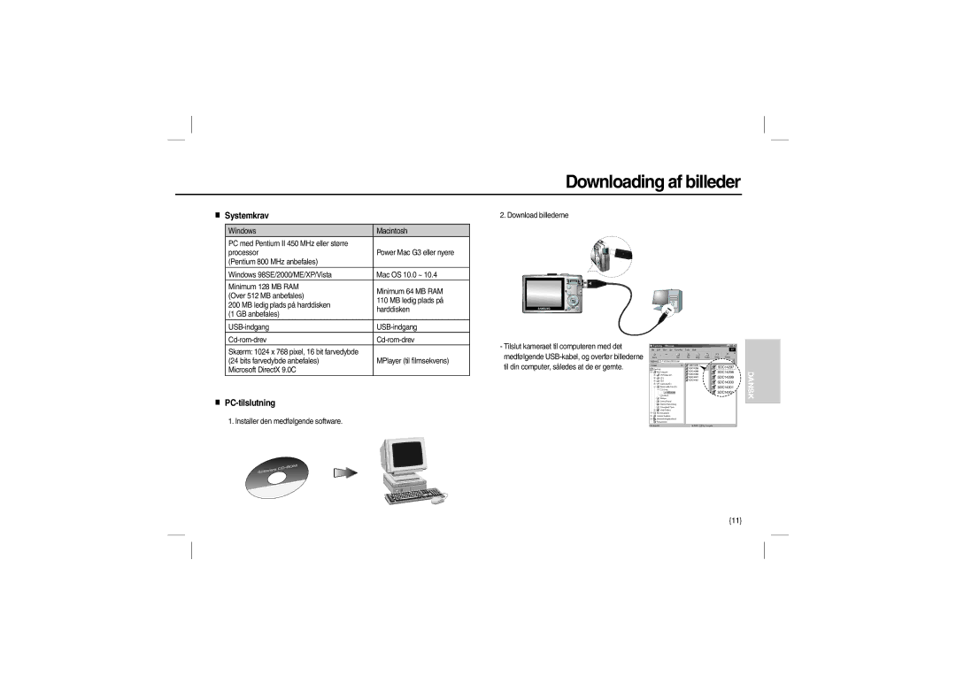 Samsung EC-L100ZSYA/CA, EC-L100ZUDA/E3, EC-L100ZSFA/FR, EC-L100ZBDA/E3 Downloading af billeder, Systemkrav, PC-tilslutning 