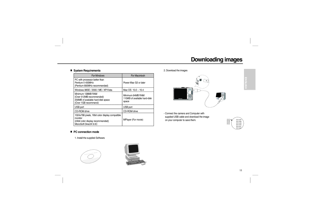 Samsung EC-L100ZUFA/FR, EC-L100ZUDA/E3, EC-L100ZSFA/FR manual Downloading images, System Requirements, PC connection mode 