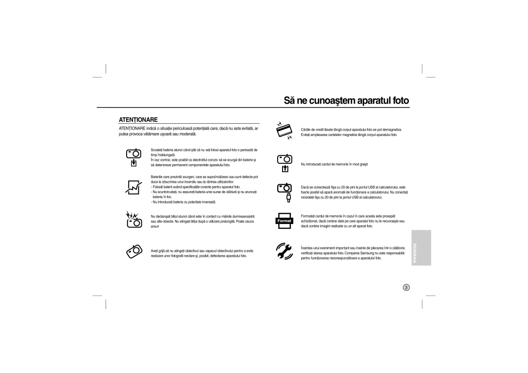 Samsung EC-L100ZRFA/AS, EC-L100ZUDA/E3, EC-L100ZSFA/FR, EC-L100ZBDA/E3, EC-L100ZUBA/E2, EC-L100ZBBA/FR, EC-L100ZUAA Atenţionare 