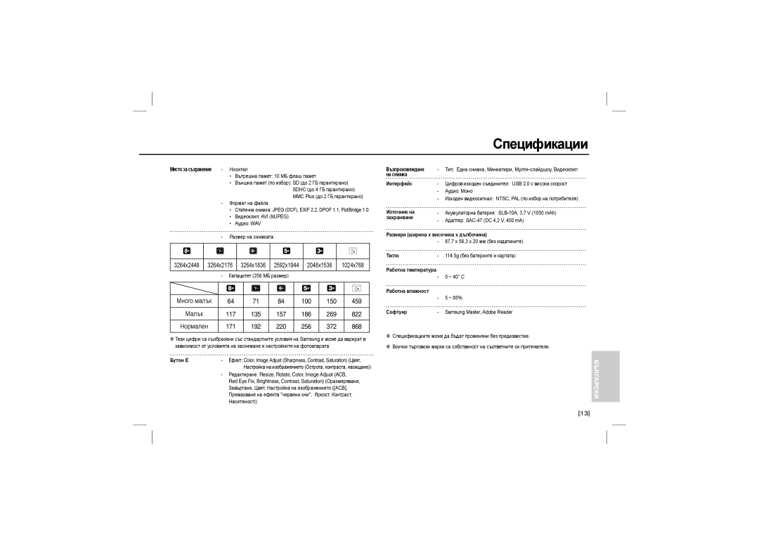 Samsung EC-L100ZSDC/AS, EC-L100ZUDA/E3, EC-L100ZSFA/FR manual 100 150 459 Малък 117 135, 186 269 822, 171 192, 256 372 868 