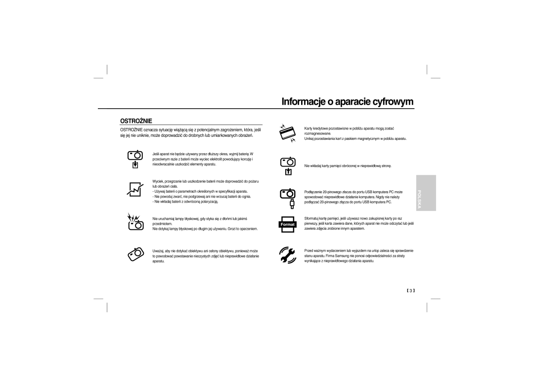 Samsung EC-L100ZRDB/AS, EC-L100ZUDA/E3, EC-L100ZSFA/FR, EC-L100ZBDA/E3, EC-L100ZUBA/E2, EC-L100ZBBA/FR, EC-L100ZUAA Ostrożnie 