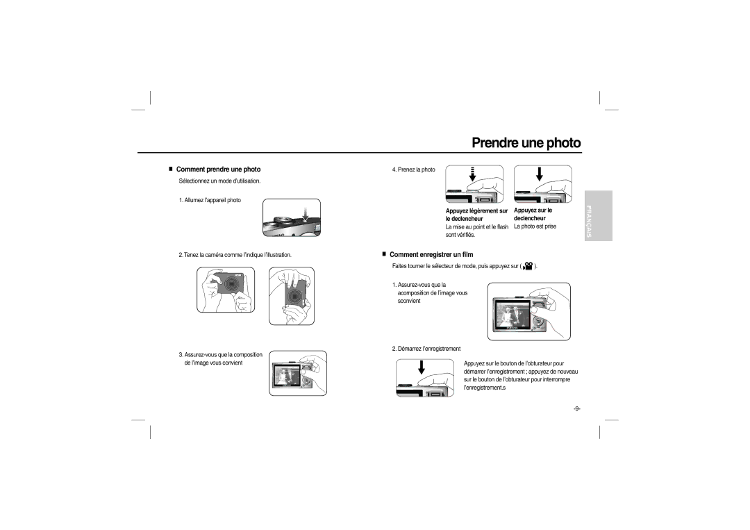 Samsung EC-L100ZSFB/IT, EC-L100ZUDA/E3 manual Prendre une photo, Comment prendre une photo, Comment enregistrer un film 