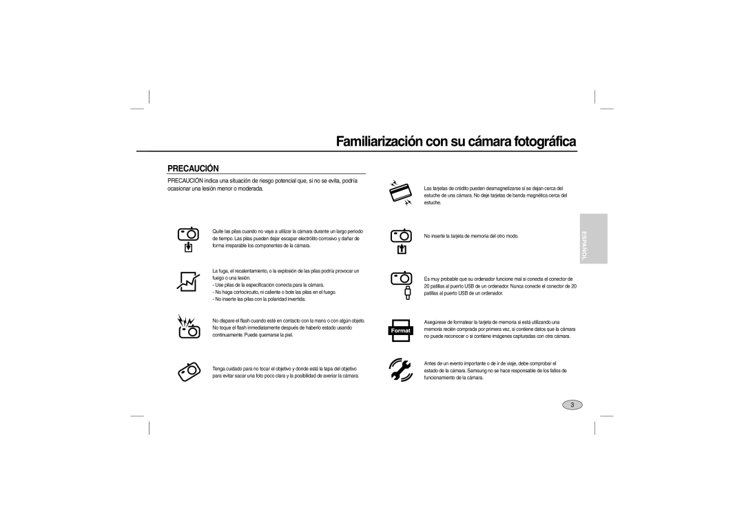 Samsung EC-L100ZSBB/E1, EC-L100ZUDA/E3, EC-L100ZSFA/FR, EC-L100ZBDA/E3, EC-L100ZUBA/E2, EC-L100ZBBA/FR, EC-L100ZUAA Precaución 