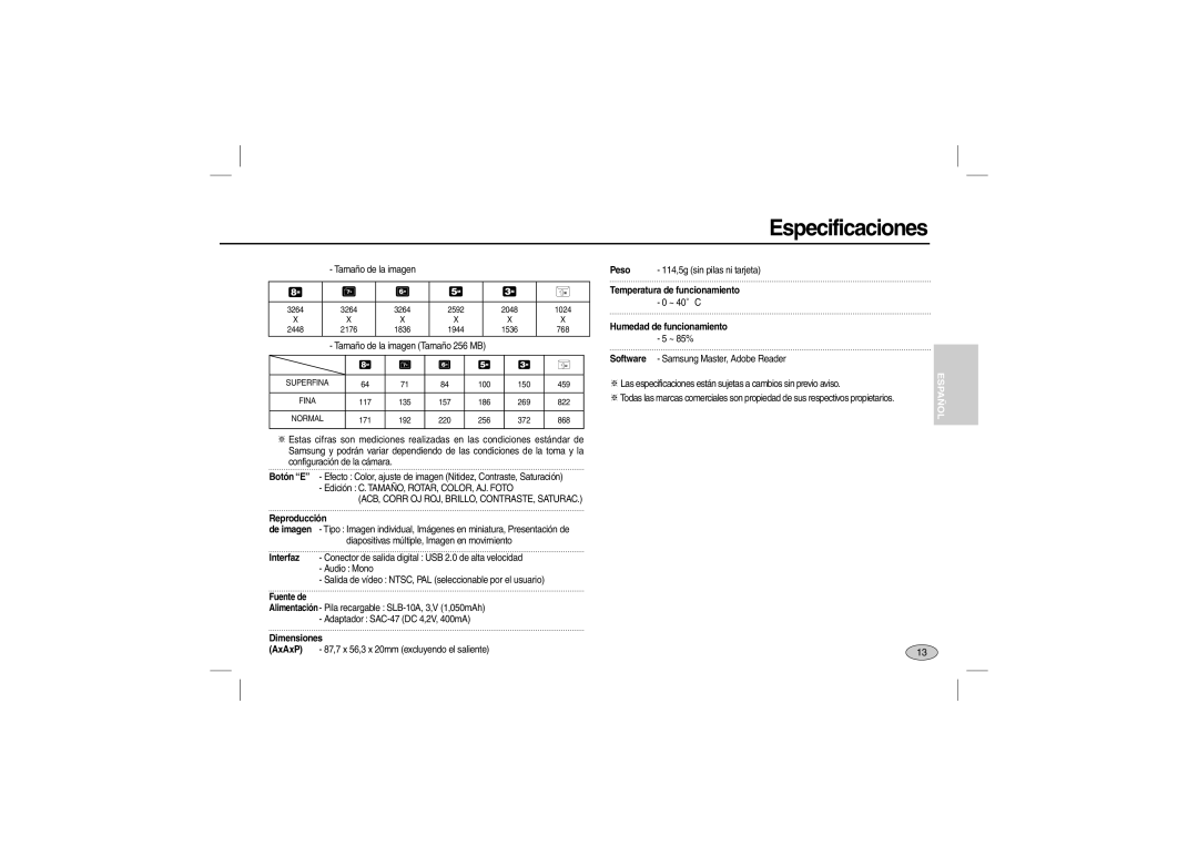 Samsung EC-L100ZPFE/ZA, EC-L100ZUDA/E3, EC-L100ZSFA/FR, EC-L100ZBDA/E3, EC-L100ZUBA/E2 Reproducción, Fuente de, Dimensiones 