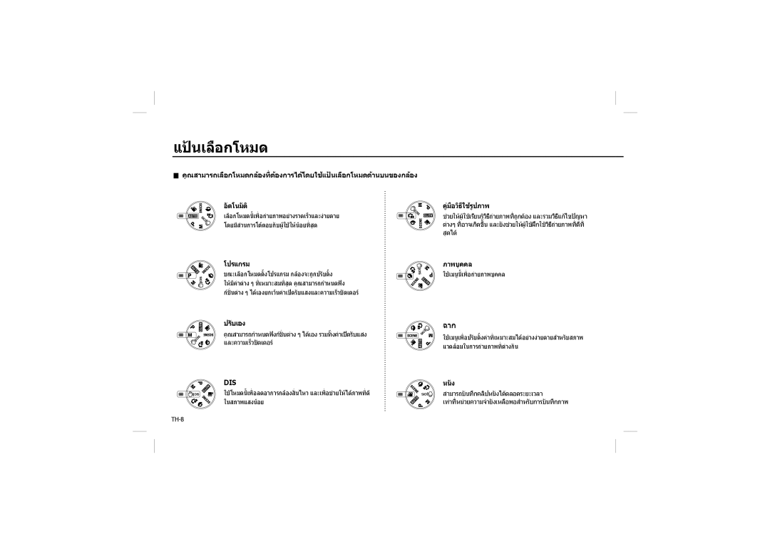 Samsung EC-L100ZBBA/TW, EC-L100ZUDA/E3, EC-L100ZSFA/FR, EC-L100ZBDA/E3, EC-L100ZUBA/E2, EC-L100ZBBA/FR แปนเลือกโหมด, ปรับเอง 