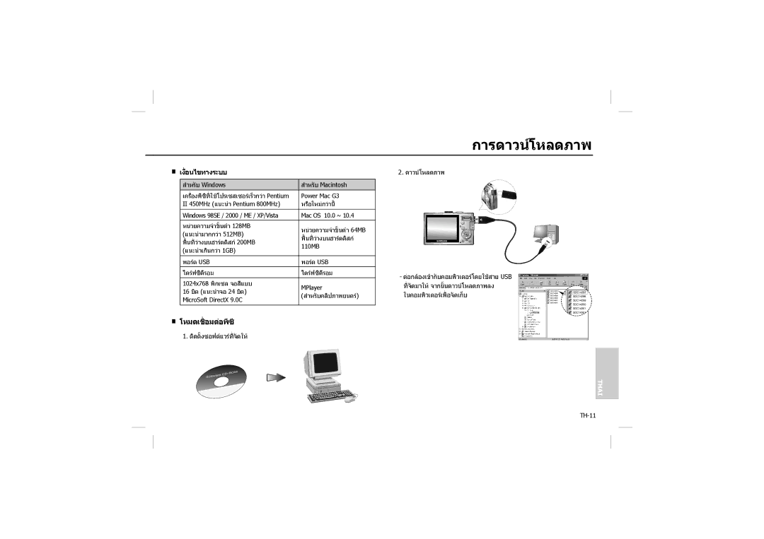 Samsung EC-L100ZBAA, EC-L100ZUDA/E3, EC-L100ZSFA/FR, EC-L100ZBDA/E3, EC-L100ZUBA/E2 manual การดาวนโหลดภาพ, โหมดเชื่อมตอพีซี 