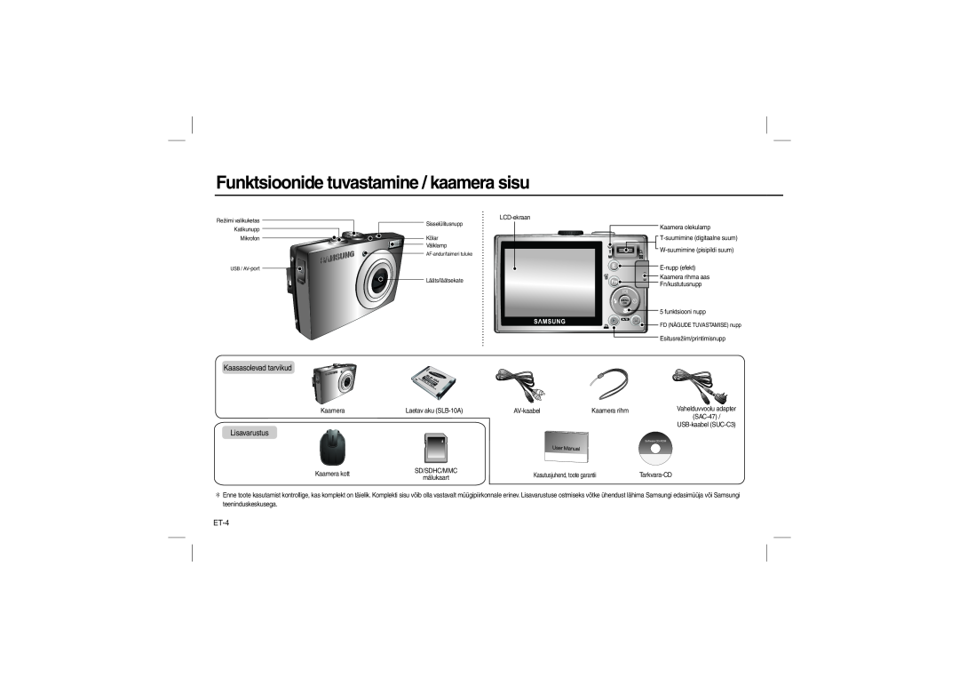 Samsung EC-L100ZRFB/AS, EC-L100ZUDA/E3, EC-L100ZSFA/FR, EC-L100ZBDA/E3 manual Funktsioonide tuvastamine / kaamera sisu, ET-4 