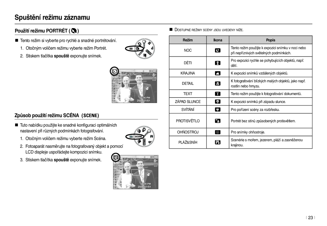 Samsung EC-L110ZBDA/E3 Použití režimu Portrét, Způsob použití režimu Scéna, Stiskem tlačítka spouště exponujte snímek 