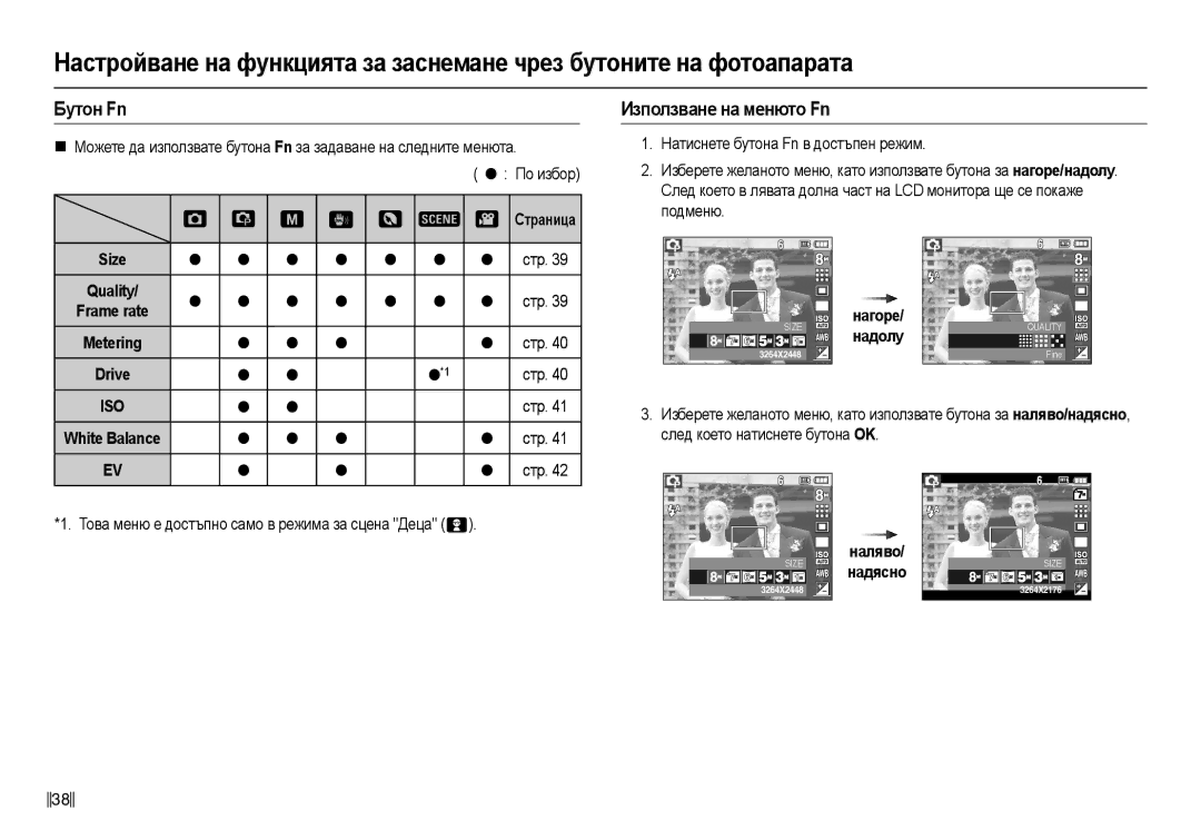 Samsung EC-L110ZSHA/E3 manual Бɭтɨн Fn, Иɡпɨлɡвɚнɟ нɚ мɟнютɨ Fn, Ɍɨɜɚ ɦɟɧɸ ɟ ɞɨɫɬɴɩɧɨ ɫɚɦɨ ɜ ɪɟɠɢɦɚ ɡɚ ɫɰɟɧɚ Ⱦɟɰɚ  