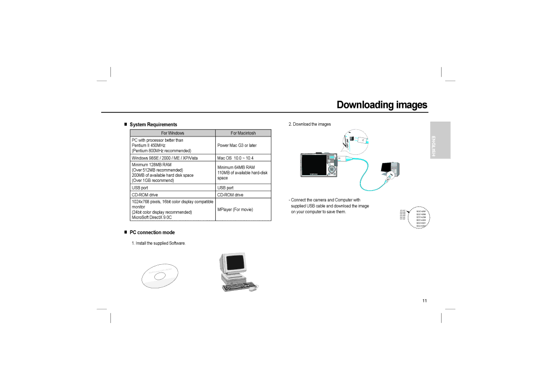 Samsung EC-L110ZUBA/FR, EC-L110ZPDA/E3, EC-L110ZSBA/FR manual Downloading images, System Requirements, PC connection mode 