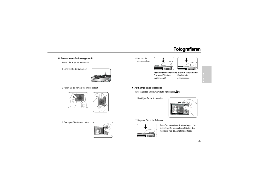 Samsung EC-L110ZSFA/IT, EC-L110ZPDA/E3, EC-L110R01KFR Fotografieren, So werden Aufnahmen gemacht, Aufnahme eines Videoclips 