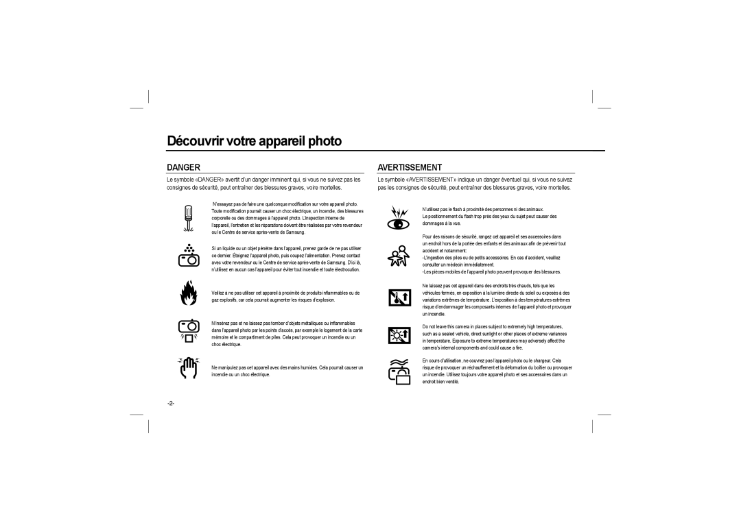 Samsung EC-L110ZRBA/E1, EC-L110ZPDA/E3, EC-L110ZSBA/FR, EC-L110ZUDA/E3, EC-L110ZBDA/E3, EC-L110ZBBA/FR manual Avertissement 