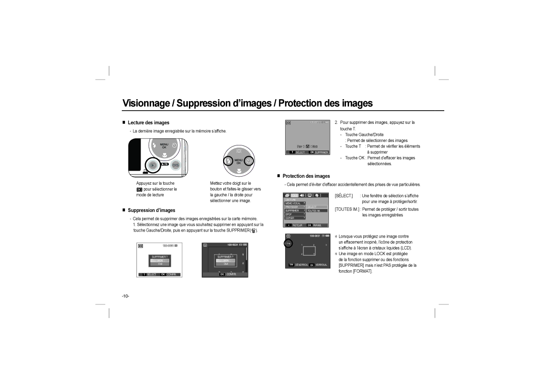 Samsung EC-L110ZBBA/GB, EC-L110ZBAA Visionnage / Suppression d’images / Protection des images, Lecture des images, Sélect 