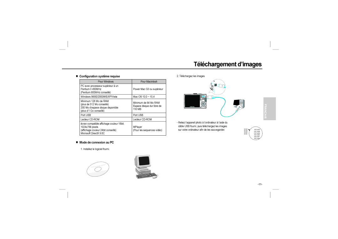 Samsung EC-L110ZSBA/GB, EC-L110ZPDA/E3, EC-L110ZSBA/FR, EC-L110R01KFR Téléchargement d’images, Configuration système requise 