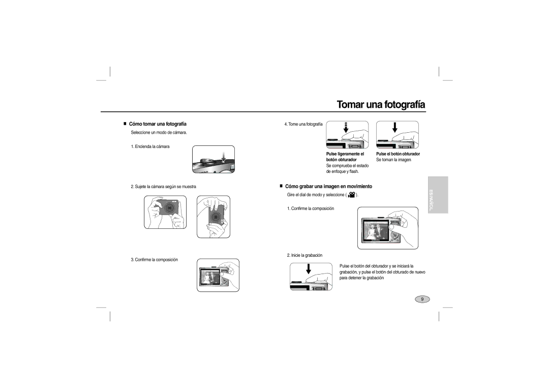 Samsung EC-L110ZPBA/TR, EC-L110ZBAA Tomar una fotografía, Cómo tomar una fotografía, Pulse ligeramente el, Botón obturador 