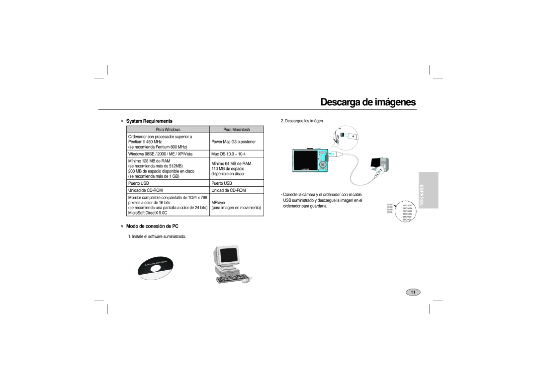 Samsung EC-L110ZRDC/AS, EC-L110ZPDA/E3, EC-L110ZSBA/FR, EC-L110ZUDA/E3 manual Descarga de imágenes, Modo de conexión de PC 