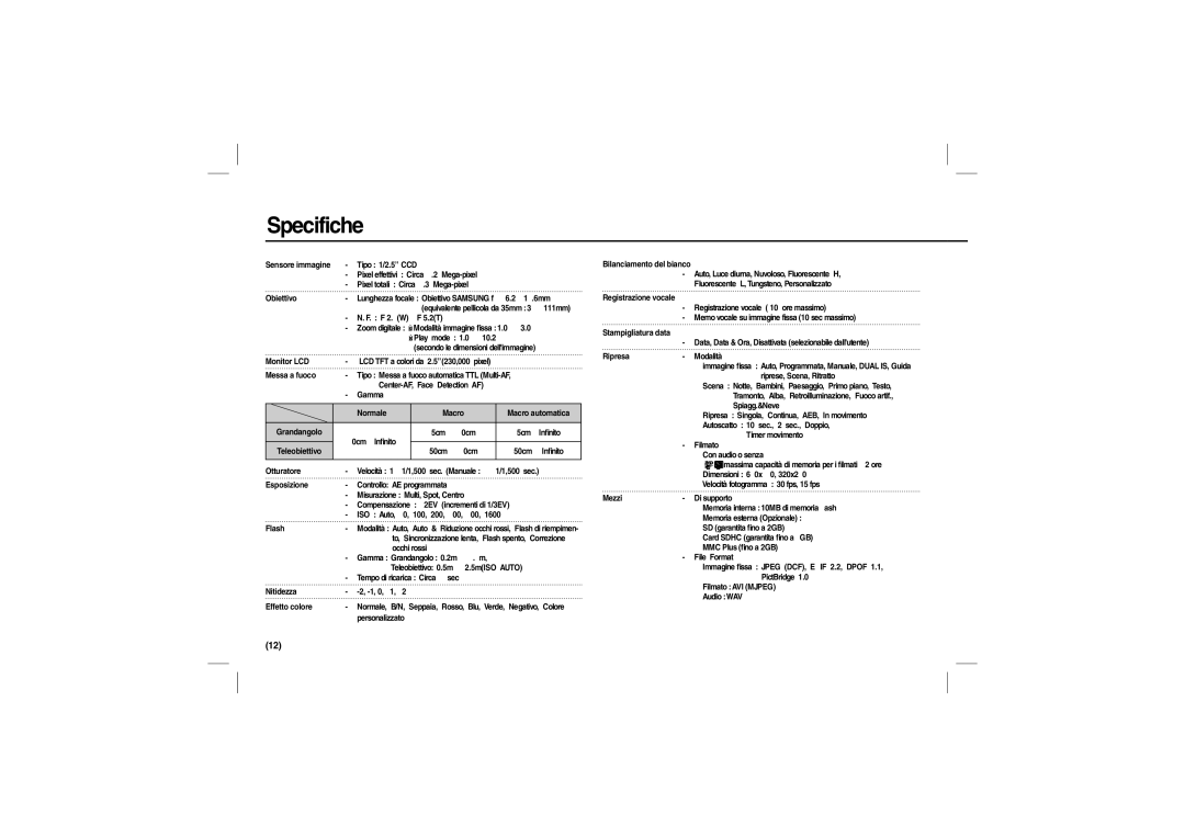 Samsung EC-L110ZUDA/HK, EC-L110ZPDA/E3, EC-L110ZSBA/FR, EC-L110ZUDA/E3, EC-L110ZBDA/E3, EC-L110ZBBA/FR Specifiche, Obiettivo 