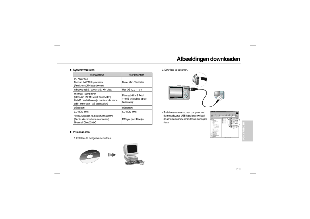 Samsung EC-L110ZBBB/AU, EC-L110ZPDA/E3, EC-L110ZSBA/FR, EC-L110ZBAA Afbeeldingen downloaden, Systeemvereisten, PC aansluiten 