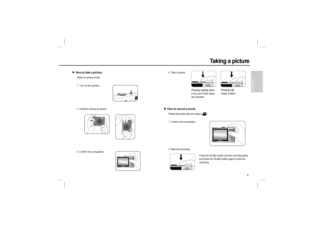 Samsung EC-L110ZRBA/FR, EC-L110ZPDA/E3 manual Taking a picture, How to take a picture, Pressing halfway down Pressing fully 