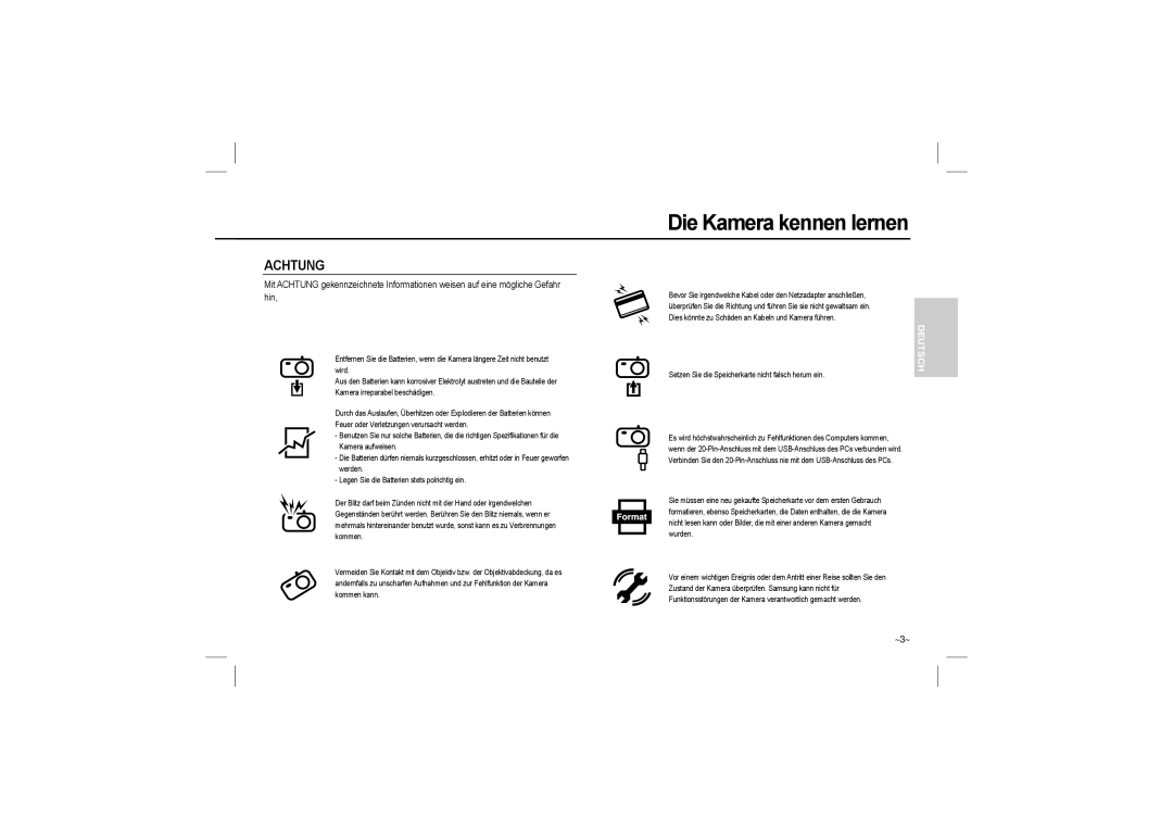 Samsung EC-L110ZBFB/IT, EC-L110ZPDA/E3, EC-L110ZSBA/FR, EC-L110ZUDA/E3, EC-L110ZBDA/E3, EC-L110ZBBA/FR, EC-L110ZRFA/FR Achtung 