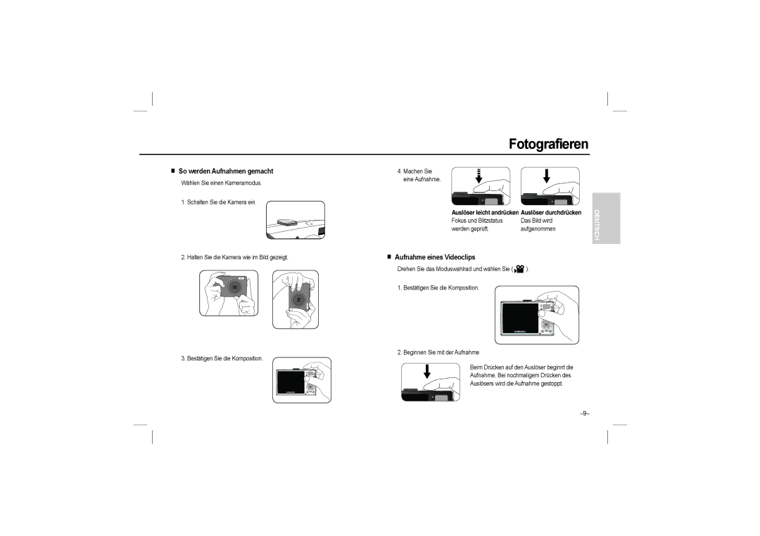 Samsung EC-L110ZSFA/IT, EC-L110ZPDA/E3, EC-L110R01KFR Fotografieren, So werden Aufnahmen gemacht, Aufnahme eines Videoclips 