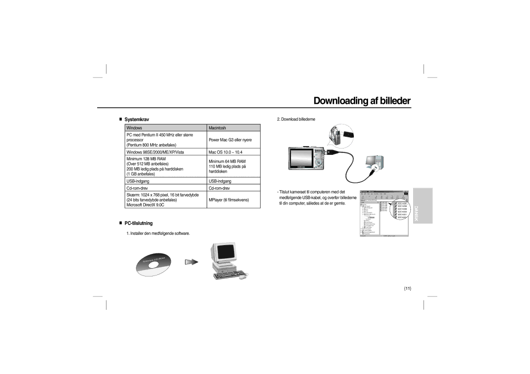 Samsung EC-L110ZUDA/DE, EC-L110ZPDA/E3, EC-L110ZSBA/FR, EC-L110ZUDA/E3 Downloading af billeder, Systemkrav, PC-tilslutning 