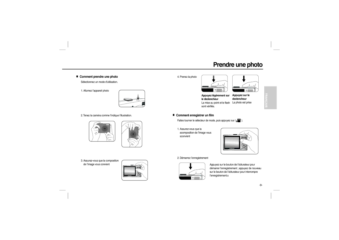 Samsung EC-L110ZSFA/IT, EC-L110ZPDA/E3 manual Prendre une photo, Comment prendre une photo, Comment enregistrer un film 