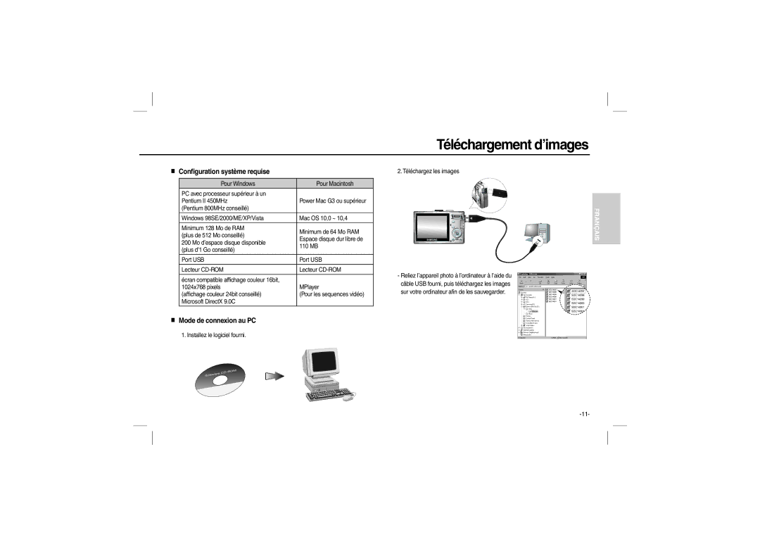 Samsung EC-L110ZSBB/IT, EC-L110ZPDA/E3, EC-L110ZSBA/FR, EC-L110R01KFR Téléchargement d’images, Configuration système requise 