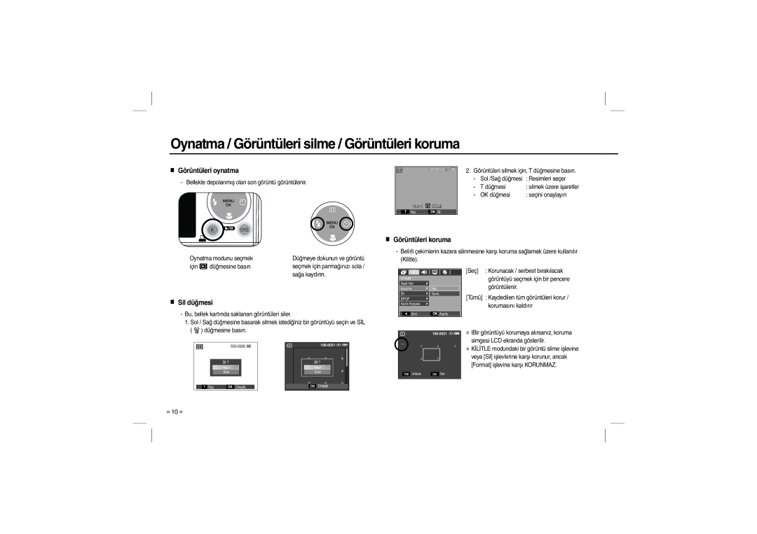 Samsung EC-L110ZBBA/GB, EC-L110ZPDA/E3, EC-L110ZSBA/FR, EC-L110ZUDA/E3 Görüntüleri oynatma, Görüntüleri koruma, Sil düğmesi 