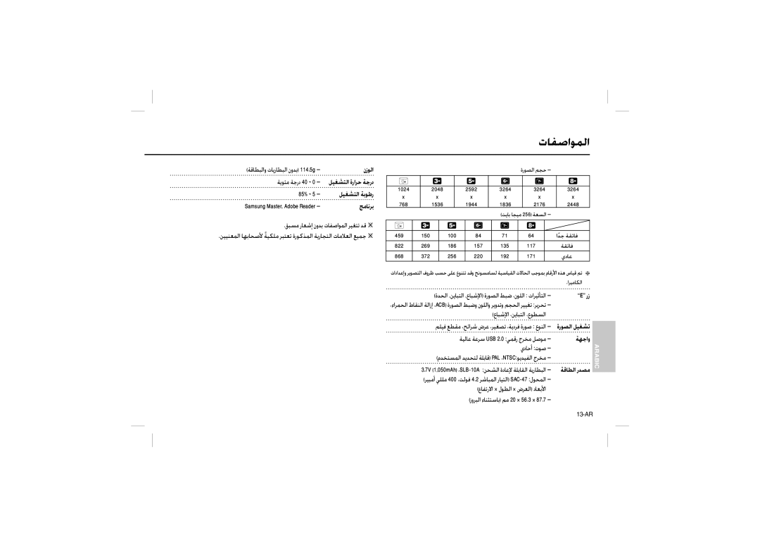 Samsung EC-L110ZBDB/AS, EC-L110ZPDA/E3 نزﻮﻟا, ﻞﻴﻐﺸﺘﻟا ةراﺮﺣ ﺔﺟرد, ﻞﻴﻐﺸﺘﻟا ﺔﺑﻮﻃر, ﺞﻣﺎﻧﺮﺑ, ةرﻮﺼﻟا ﻞﻴﻐﺸﺗ, ﺔﻬﺟاو, ﺔﻗﺎﻄﻟا رﺪﺼﻣ 