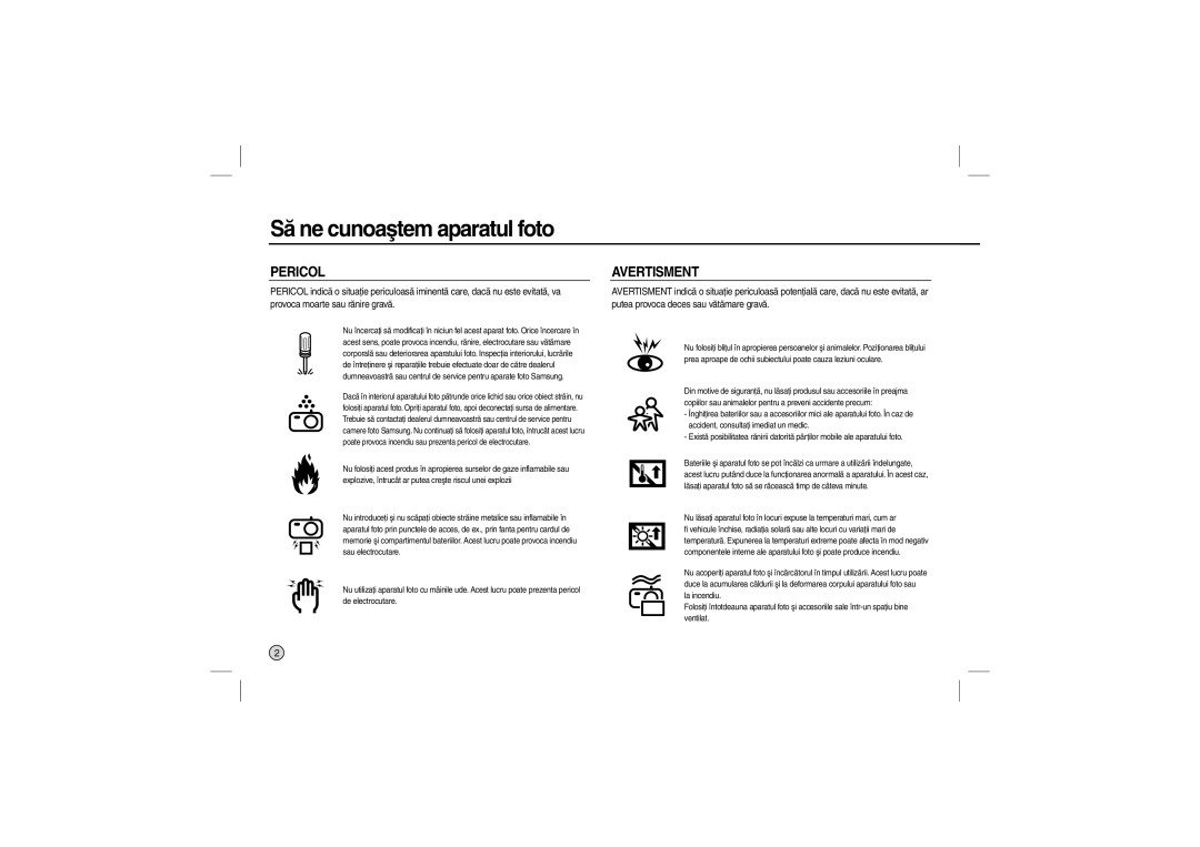 Samsung EC-L110ZUAA, EC-L110ZPDA/E3, EC-L110ZSBA/FR, EC-L110ZUDA/E3, EC-L110ZBDA/E3, EC-L110ZBBA/FR manual Pericol, Avertisment 