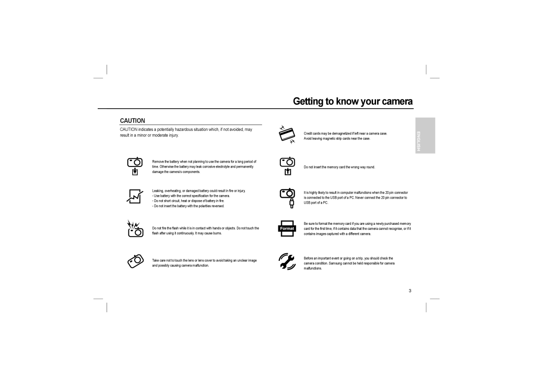 Samsung EC-L110ZBBA/FR, EC-L110ZPDA/E3 manual Credit cards may be demagnetized if left near a camera case, USB port of a PC 