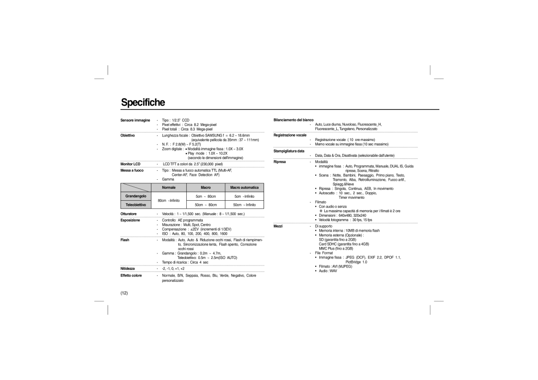 Samsung EC-L110ZSBA/US, EC-L110ZPDA/E3, EC-L110ZSBA/FR, EC-L110ZUDA/E3, EC-L110ZBDA/E3, EC-L110ZBBA/FR, EC-L110ZBAA Specifiche 