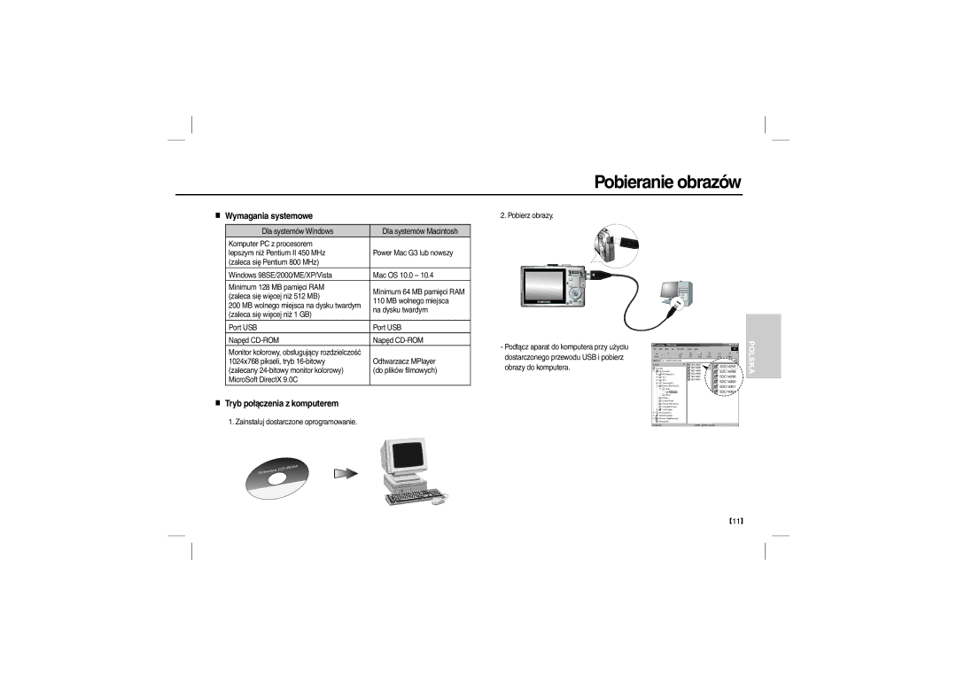 Samsung EC-L110ZUDA/DE, EC-L110ZPDA/E3, EC-L110R01KFR Pobieranie obrazów, Wymagania systemowe, Tryb połączenia z komputerem 