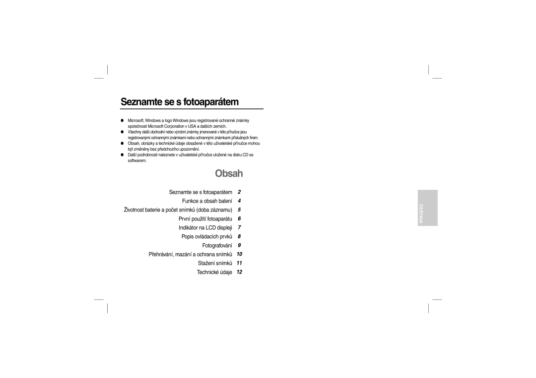 Samsung EC-L110ZPBA/AU, EC-L110ZPDA/E3, EC-L110ZSBA/FR, EC-L110ZUDA/E3, EC-L110ZBDA/E3 manual Seznamte se s fotoaparátem, Obsah 