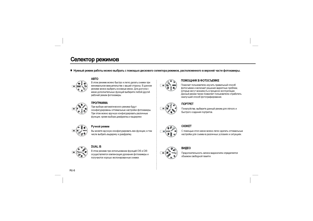 Samsung EC-L110ZUBA/E1, EC-L110ZPDA/E3, EC-L110ZSBA/FR, EC-L110ZUDA/E3, EC-L110ZBDA/E3 Селектор режимов, Ручной режим, RU-8 