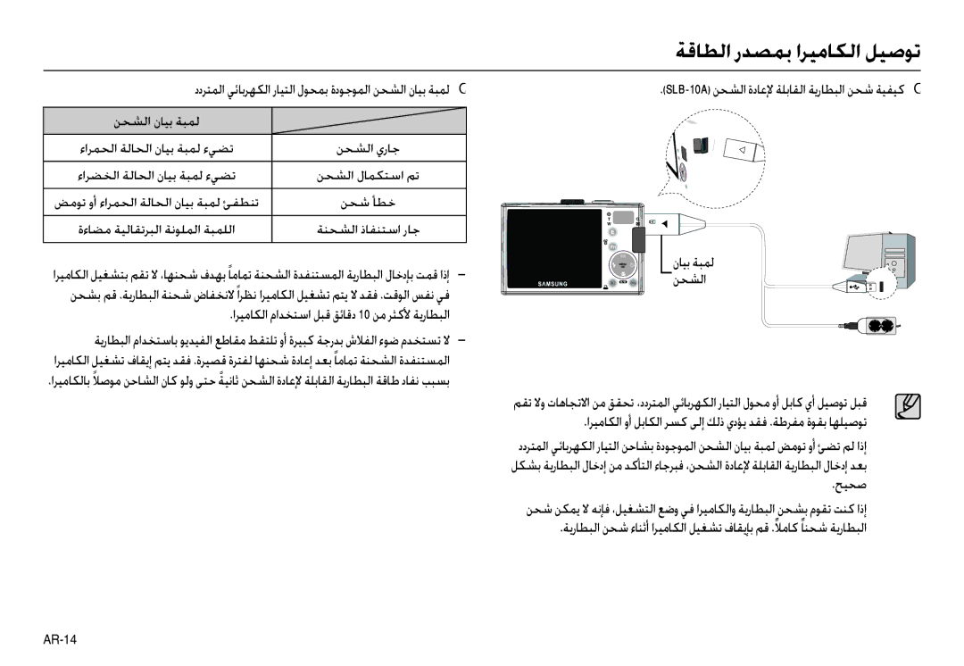 Samsung EC-L110ZUBA/E1, EC-L110ZPDA/E3, EC-L110ZSBA/FR manual اﺮﻴﻣﺎﻜﻟا ماﺪﺨﺘﺳا ﻞﺒﻗ ﻖﺋﺎﻗد 10 ﻦﻣ ﺮﺜﻛﻷ ﺔﻳرﺎﻄﺒﻟا, ﻦﺤﺸﻟا يرﺎﺟ 