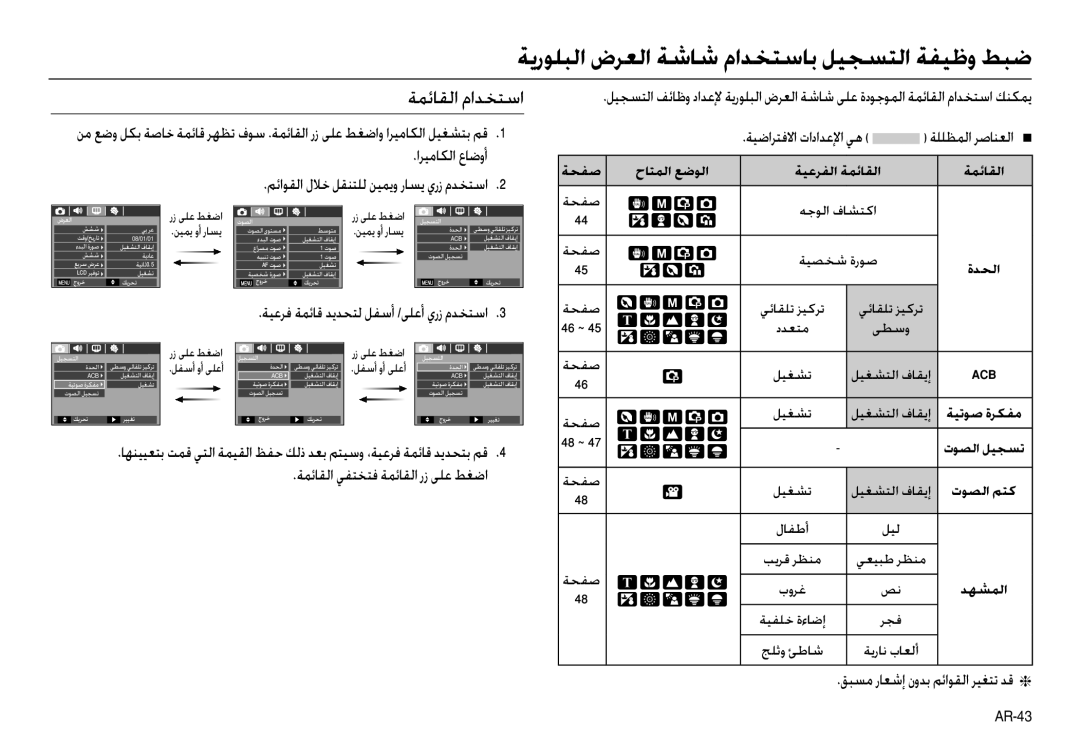 Samsung EC-L110ZUBA/E2, EC-L110ZPDA/E3, EC-L110ZBAA ﺔﻳرﻮﻠﺒﻟا ضﺮﻌﻟا ﺔﺷﺎﺷ ماﺪﺨﺘﺳﺎﺑ ﻞﻴﺠﺴﺘﻟا ﺔﻔﻴﻇو ﻂﺒﺿ, ﺔﻴﺿاﺮﺘﻓﻻا تاداﺪﻋﻹا ﻲﻫ 