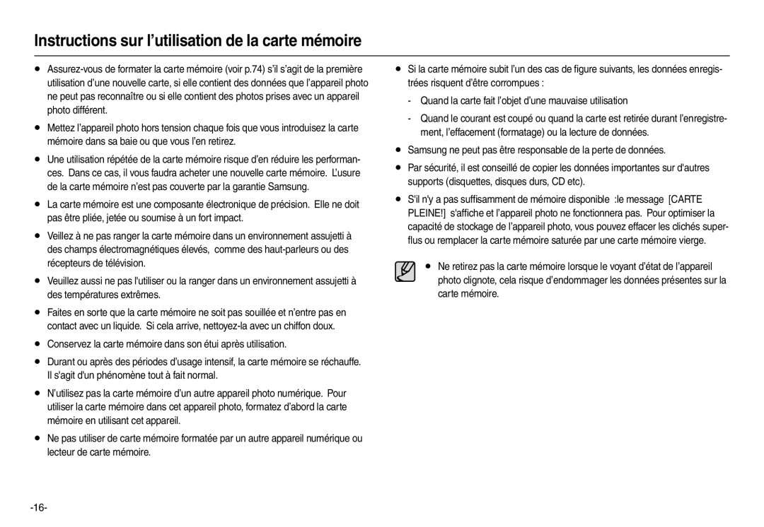 Samsung EC-L110ZPDA/E3, EC-L110ZSBA/FR, EC-L110ZUDA/E3, EC-L110ZBDA/E3 Instructions sur l’utilisation de la carte mémoire 