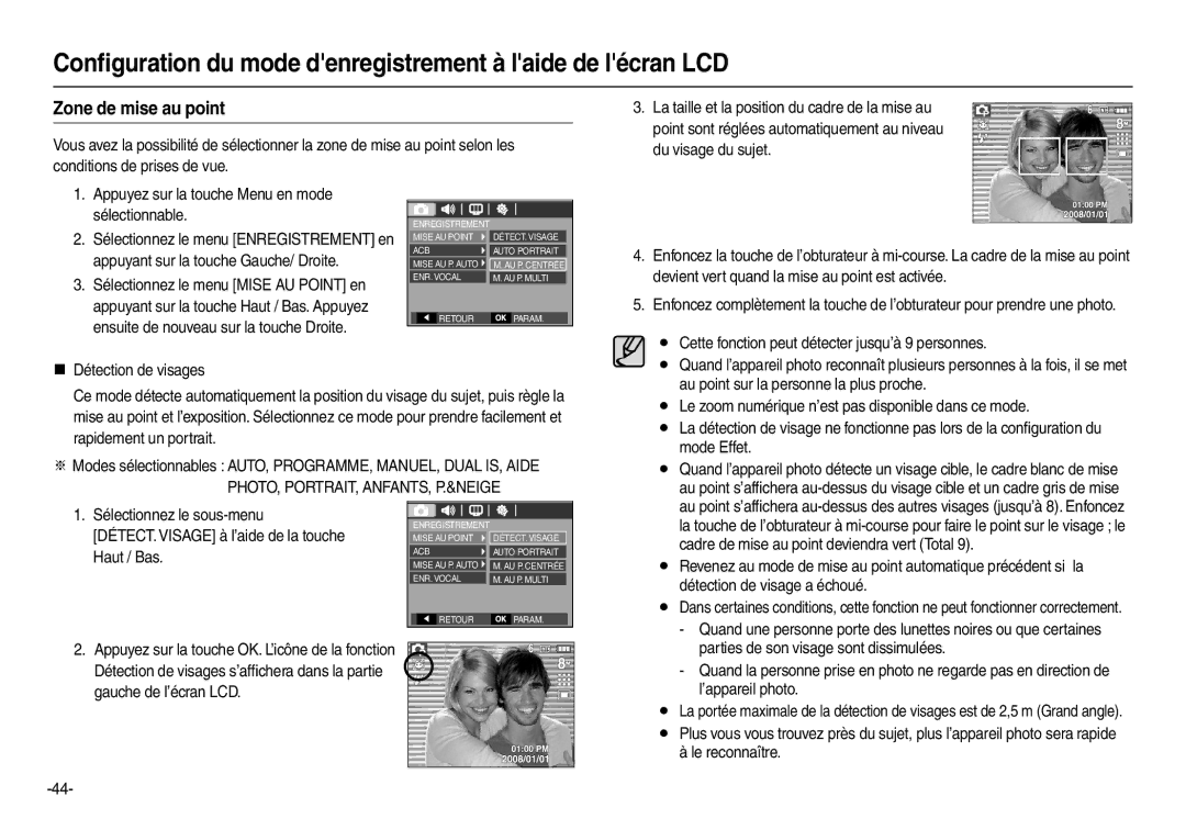 Samsung EC-L110ZBFA/FR, EC-L110ZPDA/E3, EC-L110ZSBA/FR, EC-L110ZUDA/E3, EC-L110ZBDA/E3, EC-L110ZBBA/FR Zone de mise au point 