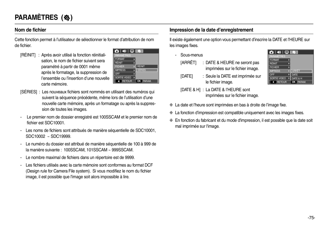 Samsung EC-L110ZSFA/FR, EC-L110ZPDA/E3 manual Nom de ﬁchier, Impression de la date d’enregistrement, Le ﬁchier image 