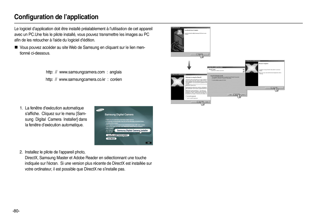 Samsung EC-L110ZSDA/E3, EC-L110ZPDA/E3, EC-L110R01KFR Conﬁguration de l’application, Installez le pilote de lappareil photo 