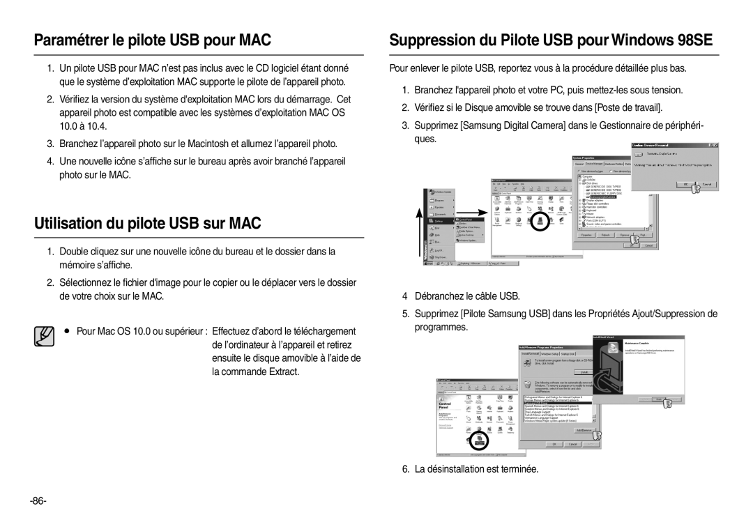 Samsung EC-L110ZUDA/E3, EC-L110ZPDA/E3, EC-L110ZSBA/FR Paramétrer le pilote USB pour MAC, Utilisation du pilote USB sur MAC 