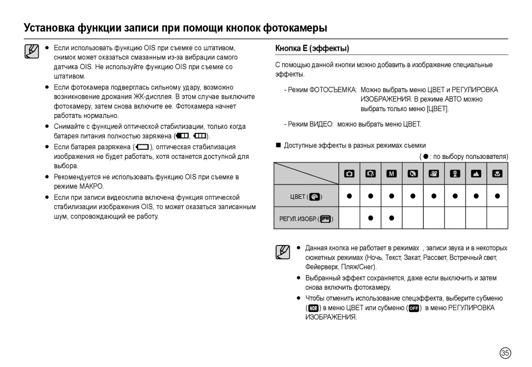 Samsung EC-L110ZUBA/US, EC-L110ZPDA/E3, EC-L110ZSBA/FR, EC-L110ZUDA/E3, EC-L110ZBDA/E3, EC-L110ZBBA/FR manual Кнɨпкɚ ȿ эффɟкты 