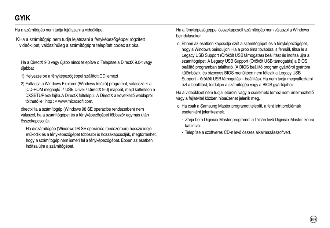 Samsung EC-L110ZBBB/E1, EC-L110ZPDA/E3, EC-L110ZSBA/FR, EC-L110ZUDA/E3 Ha a számítógép nem tudja lejátszani a videóklipet 