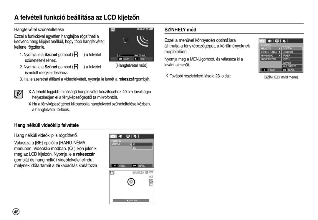 Samsung EC-L110ZUBA/FR, EC-L110ZPDA/E3 manual Hang nélküli videóklip felvétele, Hang nélküli videóklip is rögzíthető 