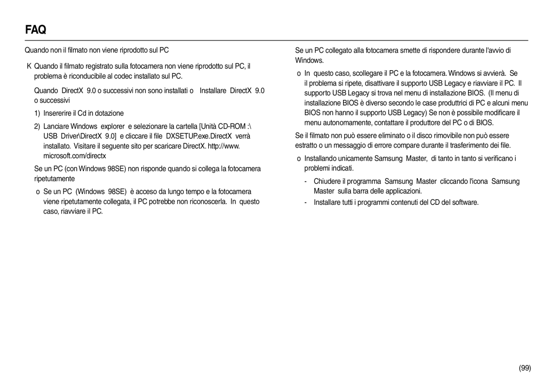 Samsung EC-L110ZSBB/E1, EC-L110ZPDA/E3, EC-L110ZUDA/E3, EC-L110ZBDA/E3 manual Quando non il ﬁlmato non viene riprodotto sul PC 