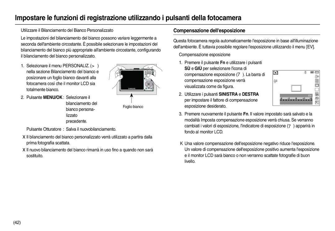 Samsung EC-L110ZPBB/E1, EC-L110ZPDA/E3, EC-L110ZUDA/E3, EC-L110ZBDA/E3, EC-L110ZRDA/E3 manual Compensazione dellesposizione 