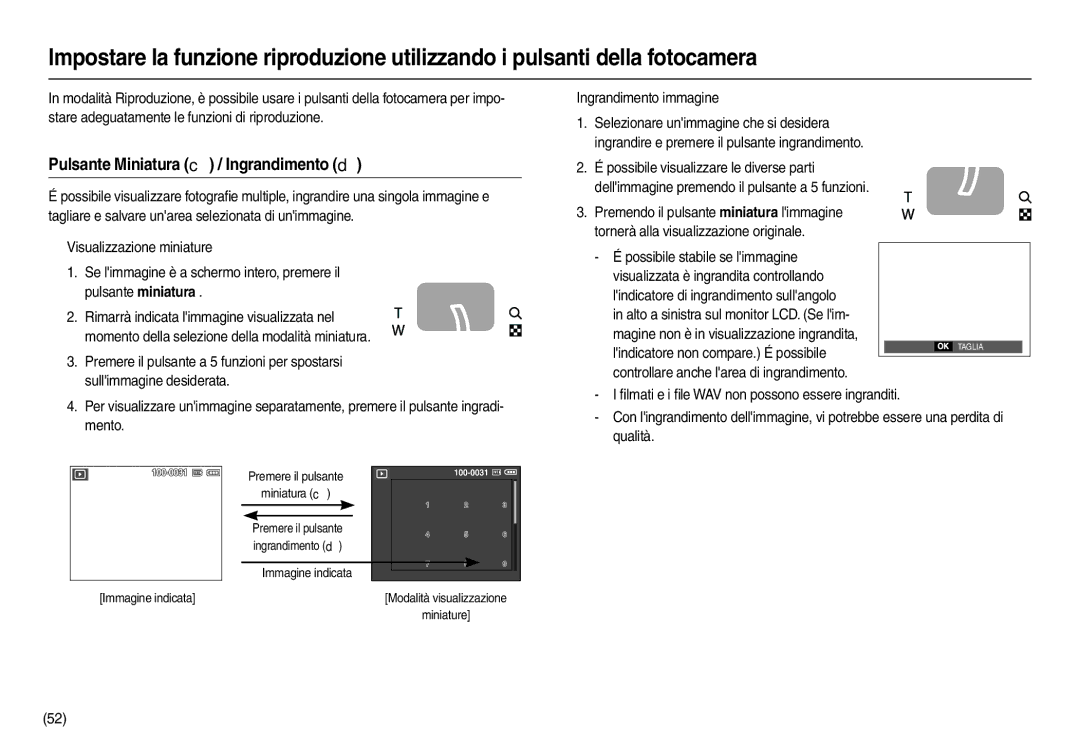 Samsung EC-L110ZRBA/IT Pulsante Miniatura  / Ingrandimento , „ Ingrandimento immagine, Immagine indicata, Miniature 